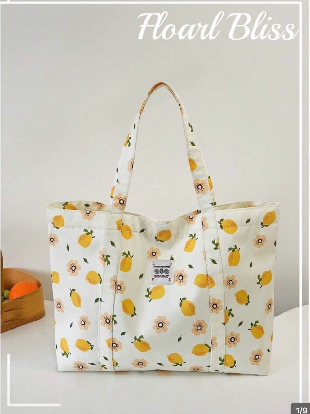 Floral Lemon Print Tote Bag - White & Yellow summer bag nwt